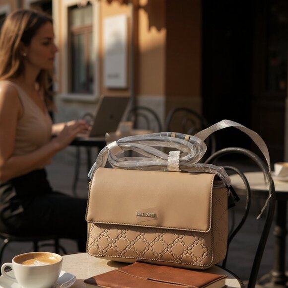 Nine West Tan Crossbody Bag Sleek Modern Design. NWT - Picture 1 of 6